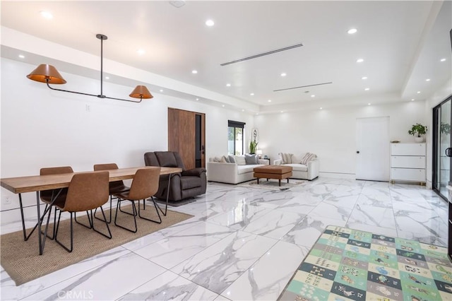 22940 Sherman Way, West Hills, CA 91307 - dining room with a tray ceiling, recessed lighting, and marble finish floors