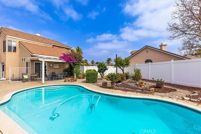 31488 Hallwood Ct, Menifee, CA 92584 - view of swimming pool featuring a pergola, a fenced backyard, and a patio area