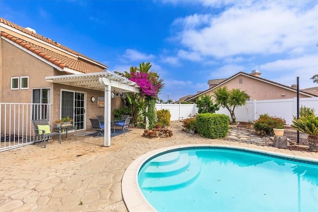31488 Hallwood Ct, Menifee, CA 92584 - view of swimming pool with a pergola, a fenced backyard, and a patio area