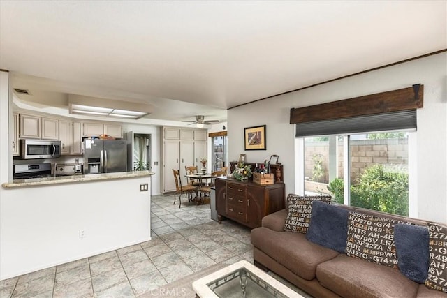 31488 Hallwood Ct, Menifee, CA 92584 - living room featuring a ceiling fan