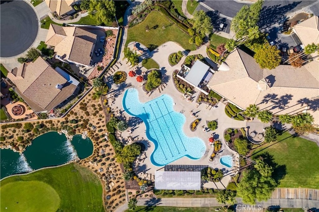 1574 Litchfield Ct, Banning, CA 92220 - drone / aerial view of a pool area and a nearby body of water