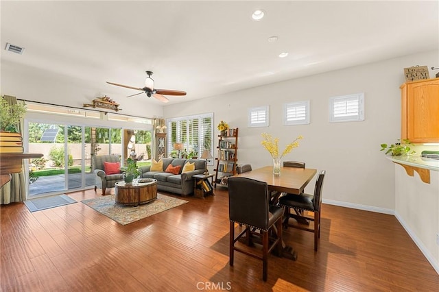 1574 Litchfield Ct, Banning, CA 92220 - living area featuring plenty of natural light, recessed lighting, ceiling fan, wood finished floors, and baseboards