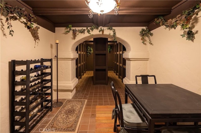 23615 Falcons View Dr, Diamond Bar, CA 91765 - dining room with arched walkways and dark tile patterned flooring