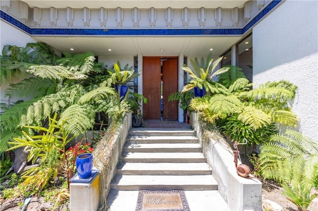 23615 Falcons View Dr, Diamond Bar, CA 91765 - doorway to property featuring stucco siding