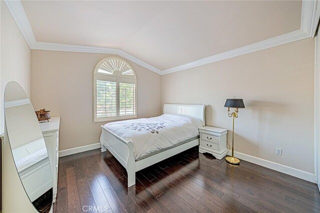 13184 Spire Cir, Chino Hills, CA 91709 - bedroom featuring vaulted ceiling, dark wood finished floors, ornamental molding, and baseboards
