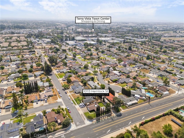 10113 Hemlock St, Rancho Cucamonga, CA 91730 - aerial view of property and surrounding area featuring nearby suburban area