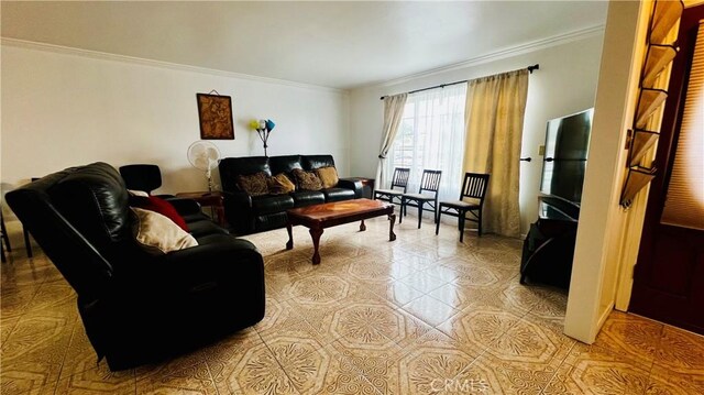 4127 W 130th St, Hawthorne, CA 90250 - living room with crown molding and light tile patterned flooring