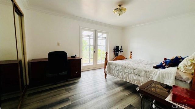 4127 W 130th St, Hawthorne, CA 90250 - bedroom featuring french doors, access to outside, wood finished floors, ornamental molding, and an office area