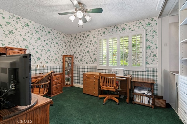 9 Edgestone, Irvine, CA 92606 - office space with wallpapered walls, carpet, a textured ceiling, and ceiling fan