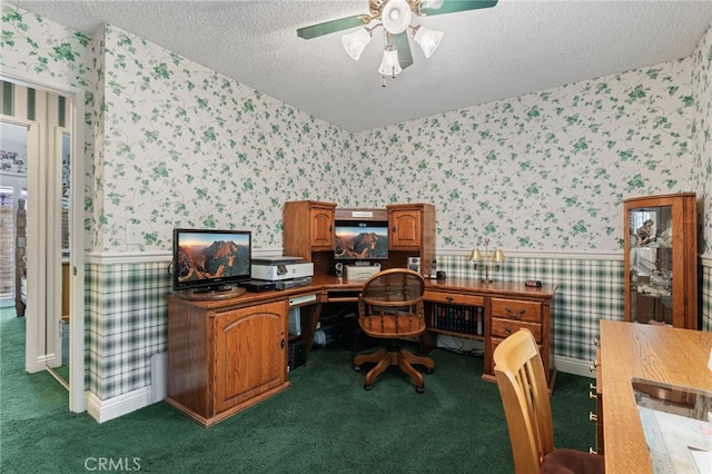 9 Edgestone, Irvine, CA 92606 - office featuring wallpapered walls, carpet floors, ceiling fan, and a textured ceiling