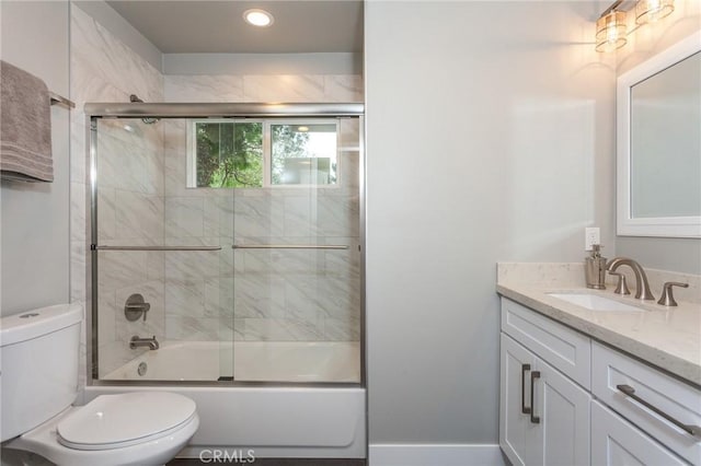 1923119229 Cantara St, Reseda, CA 91335 - full bathroom with toilet, vanity, shower / bath combination with glass door, and recessed lighting