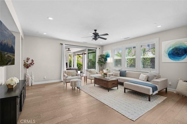 108 Sideways, Irvine, CA 92618 - living room featuring light wood-type flooring, ceiling fan, and recessed lighting
