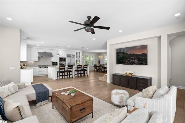 108 Sideways, Irvine, CA 92618 - living area with a ceiling fan, light wood-type flooring, and recessed lighting