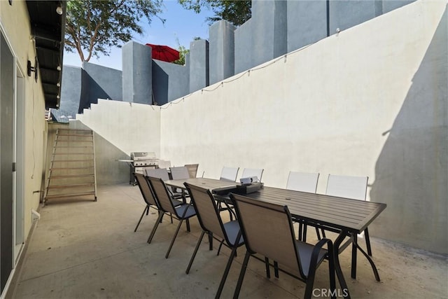 3610 Kinney St, Los Angeles, CA 90065 - view of patio featuring stairway, outdoor dining space, and area for grilling