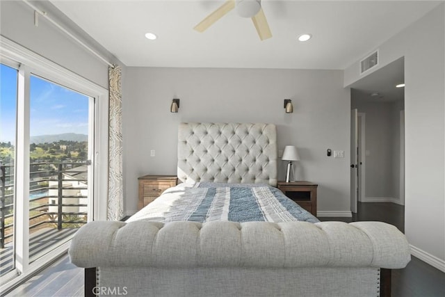 3610 Kinney St, Los Angeles, CA 90065 - bedroom featuring wood finished floors, access to outside, baseboards, recessed lighting, and ceiling fan