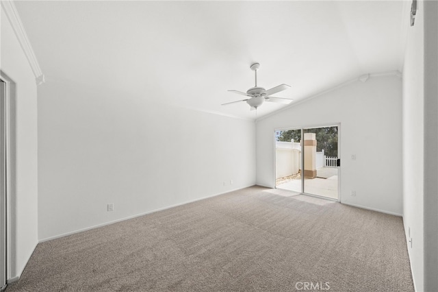 40661 Via Amapola, Murrieta, CA 92562 - unfurnished room featuring carpet, a ceiling fan, lofted ceiling, baseboards, and crown molding