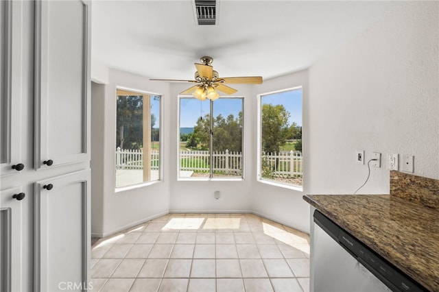40661 Via Amapola, Murrieta, CA 92562 - unfurnished dining area featuring a ceiling fan and light tile patterned flooring