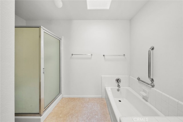 40661 Via Amapola, Murrieta, CA 92562 - full bath with a stall shower, a bath, tile patterned flooring, and baseboards
