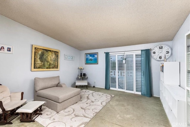 162 Peppertree Way, San Jacinto, CA 92583 - living area with carpet floors, a textured ceiling, and vaulted ceiling