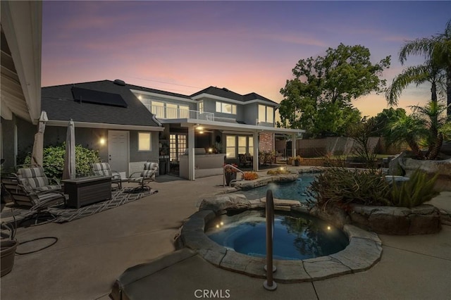1270 Belle Rd, Calimesa, CA 92320 - swimming pool featuring an in-ground hot tub, outdoor lounge area, and a patio area