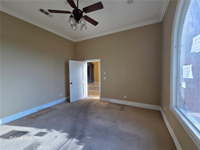10040 Mattock Ave, Downey, CA 90240 - unfurnished room with light carpet, baseboards, ornamental molding, and a ceiling fan