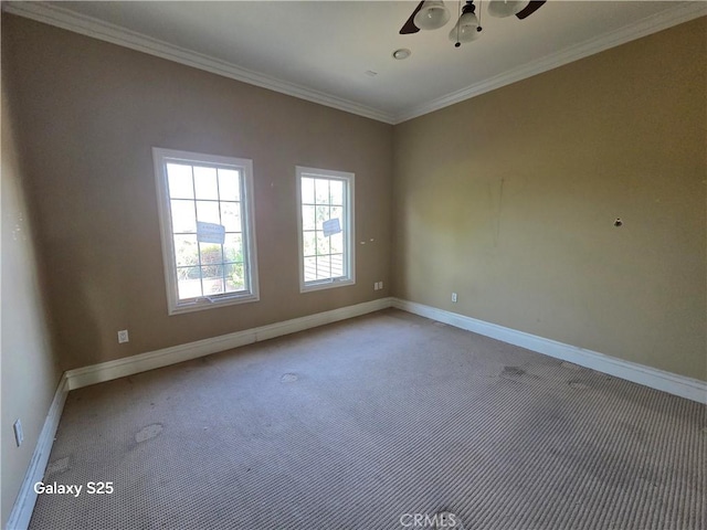 10040 Mattock Ave, Downey, CA 90240 - carpeted spare room featuring baseboards, ornamental molding, and ceiling fan