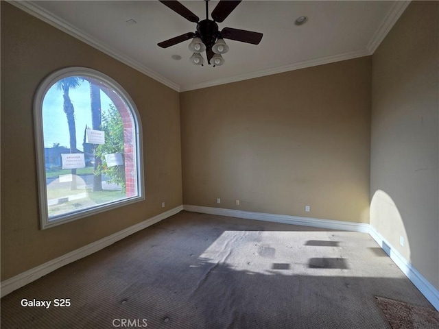 10040 Mattock Ave, Downey, CA 90240 - empty room with carpet floors, baseboards, ornamental molding, and ceiling fan