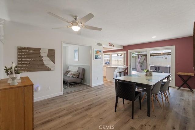 3812 Denwood Ave, Los Alamitos, CA 90720 - dining room with wood finished floors, baseboards, ceiling fan, and recessed lighting