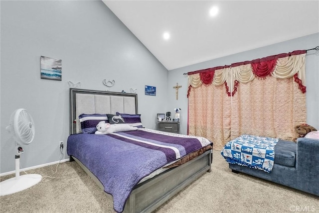 1264 N Mulberry Ave, Rialto, CA 92376 - bedroom with carpet floors, high vaulted ceiling, and recessed lighting