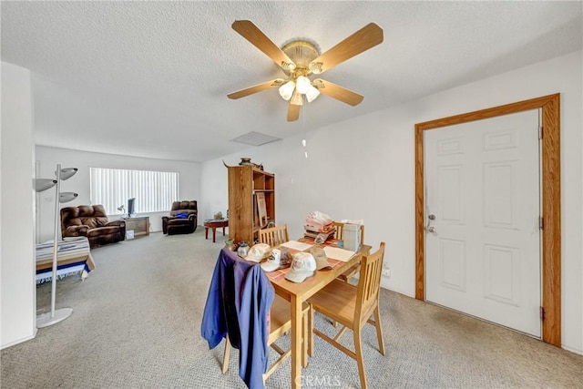 34473 Arbor Way, Yucaipa, CA 92399 - dining room with carpet flooring, a ceiling fan, and a textured ceiling