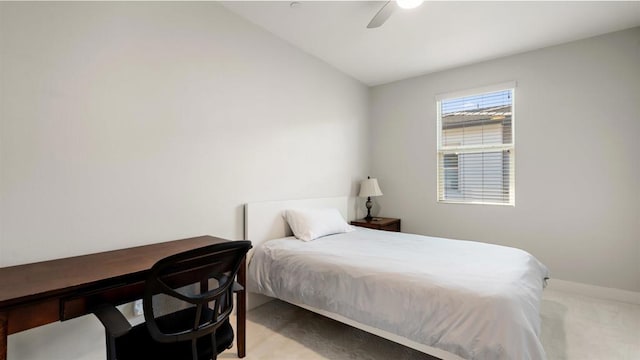 2510 Aperture Cir, San Diego, CA 92108 - bedroom with carpet floors, vaulted ceiling, ceiling fan, and baseboards