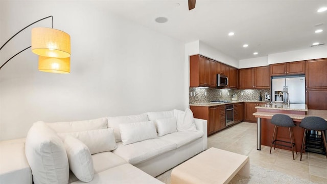 2510 Aperture Cir, San Diego, CA 92108 - living room with recessed lighting, light tile patterned floors, and ceiling fan