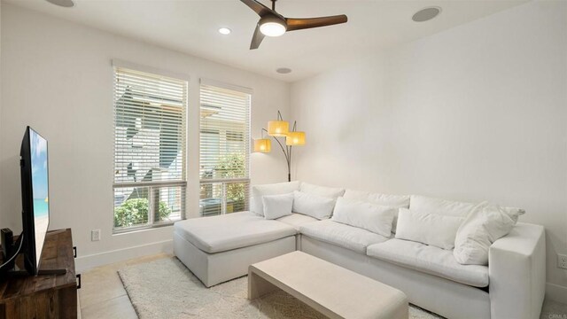 2510 Aperture Cir, San Diego, CA 92108 - living area with ceiling fan, plenty of natural light, baseboards, and recessed lighting