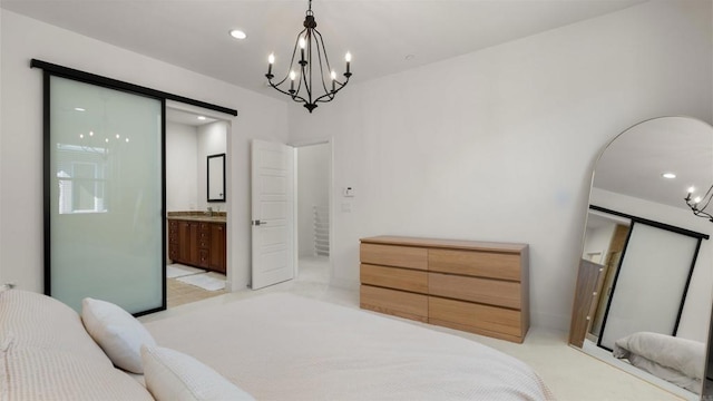 2510 Aperture Cir, San Diego, CA 92108 - bedroom featuring a chandelier, ensuite bath, and recessed lighting