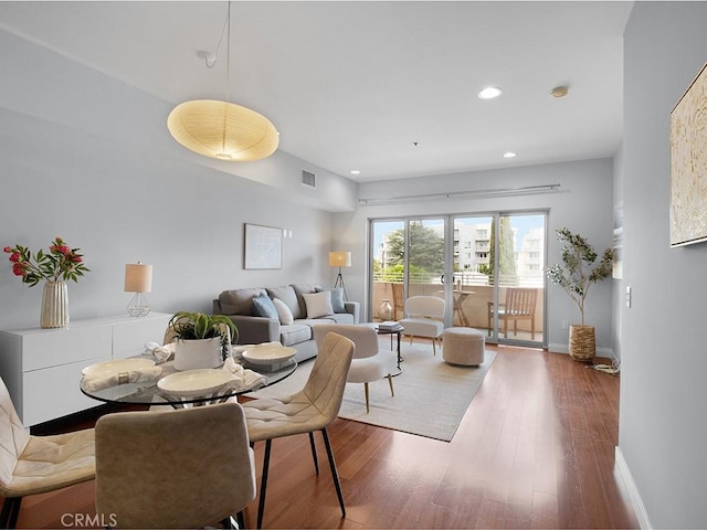 5016 Bakman Ave Unit 304, North Hollywood, CA 91601 - dining space with baseboards, wood finished floors, and recessed lighting