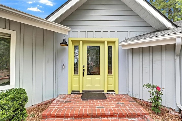 30396 Live Oak Dr, Running Springs, CA 92382 - doorway to property with board and batten siding