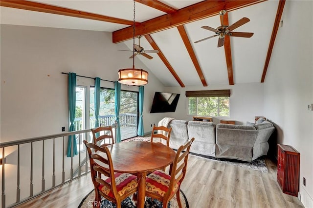 30396 Live Oak Dr, Running Springs, CA 92382 - dining room featuring a ceiling fan and light wood-style flooring