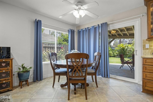 5084 Via Calderon, Camarillo, CA 93012 - dining space featuring a ceiling fan, light tile patterned floors, and baseboards