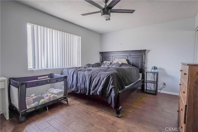 22780 Shawnee Rd, Apple Valley, CA 92308 - bedroom with wood finished floors, a textured ceiling, ceiling fan, and baseboards