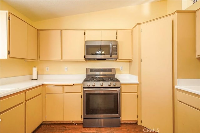 22780 Shawnee Rd, Apple Valley, CA 92308 - kitchen featuring stainless steel appliances, dark wood-style floors, and light countertops