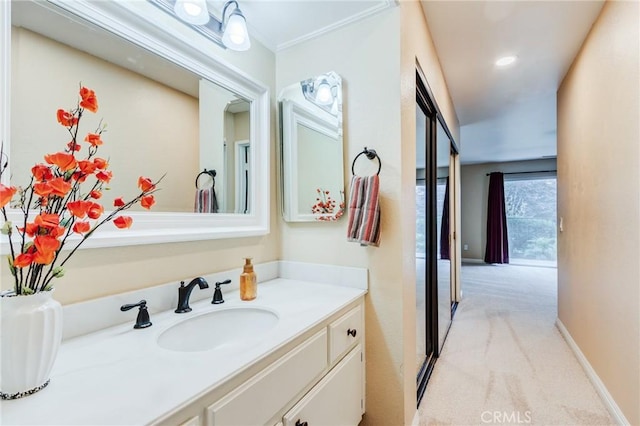 1320 Shadow Cir, Upland, CA 91784 - bathroom featuring vanity, ornamental molding, and baseboards