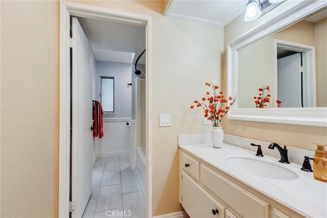 1320 Shadow Cir, Upland, CA 91784 - full bathroom featuring vanity, marble look tiles, and  shower combination