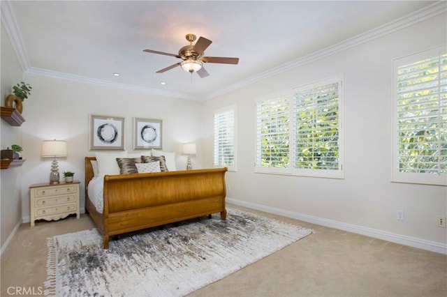 15 Beacon, Ladera Ranch, CA 92694 - bedroom with carpet, baseboards, crown molding, and a ceiling fan