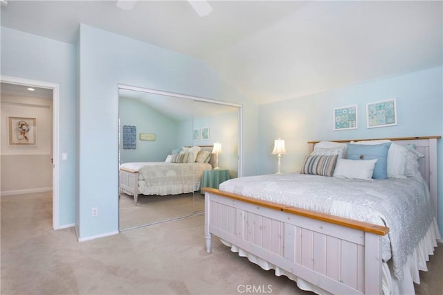 15 Beacon, Ladera Ranch, CA 92694 - carpeted bedroom with lofted ceiling, a closet, baseboards, and a ceiling fan