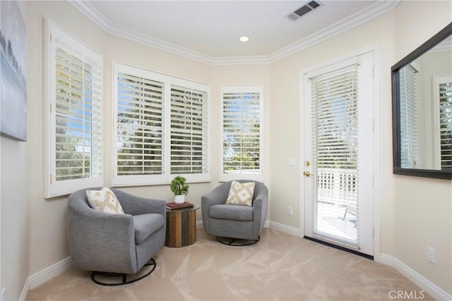 15 Beacon, Ladera Ranch, CA 92694 - living area with carpet floors, plenty of natural light, crown molding, and baseboards