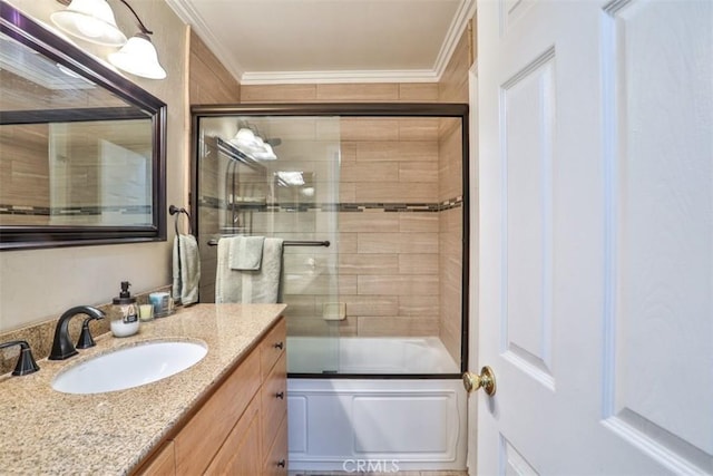 9793 Louise Way, Rancho Cucamonga, CA 91730 - full bath featuring vanity, shower / bath combination with glass door, and crown molding