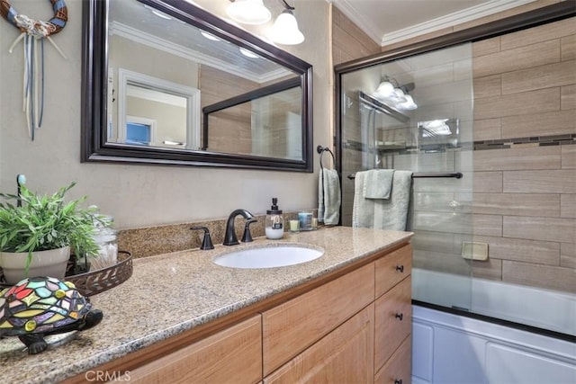 9793 Louise Way, Rancho Cucamonga, CA 91730 - full bathroom featuring ornamental molding, vanity, and combined bath / shower with glass door