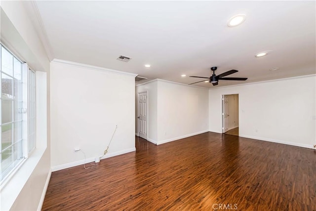 21323 Martin St, Carson, CA 90745 - spare room featuring ornamental molding, ceiling fan, recessed lighting, baseboards, and wood finished floors