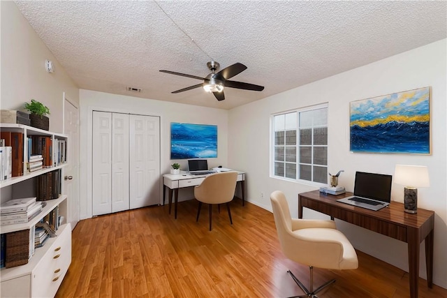 21323 Martin St, Carson, CA 90745 - office with a ceiling fan, light wood-style flooring, and a textured ceiling