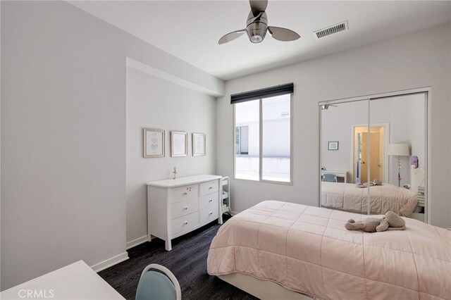 5515 Palm Dr, Hawthorne, CA 90250 - bedroom featuring dark wood-type flooring, ceiling fan, and baseboards
